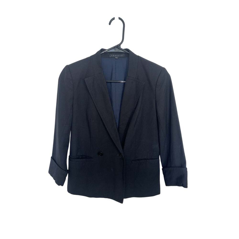 Theory Black Women’s Blazer Cuffed Sleeves Size 00 Cotton Bastian Jubilee Office